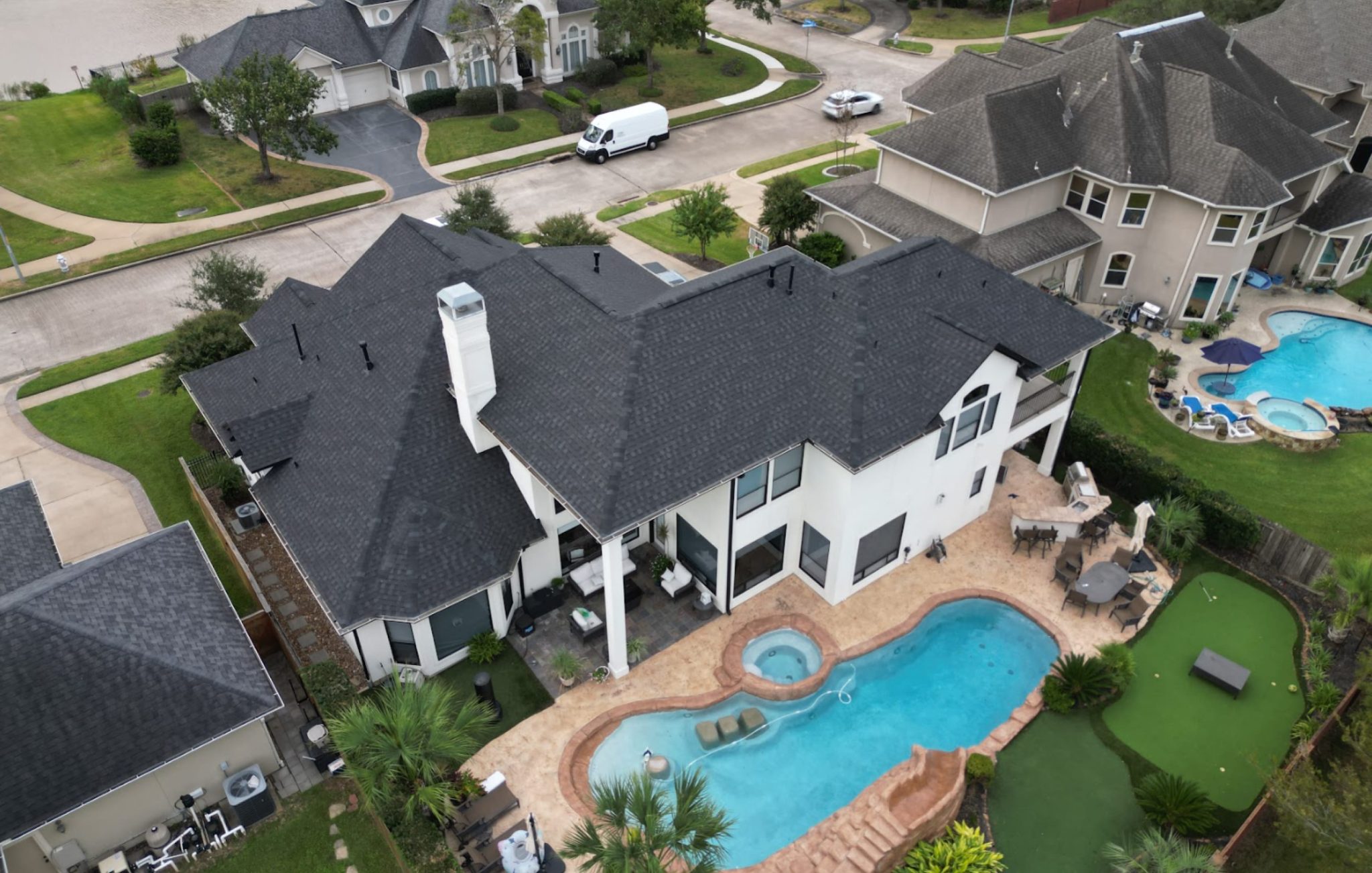 Roof, Gutters and Painting for Stucco Home in Sugar Land, Texas